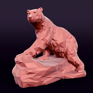 Polygonal Bear Statue - Figurine -- 3D Print Ready