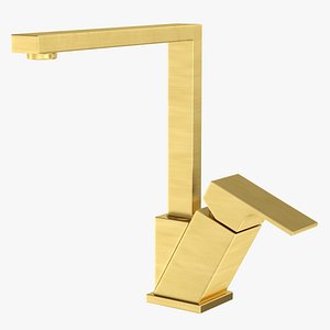 3D Angular Single Lever Kitchen Mixer Tap Brass