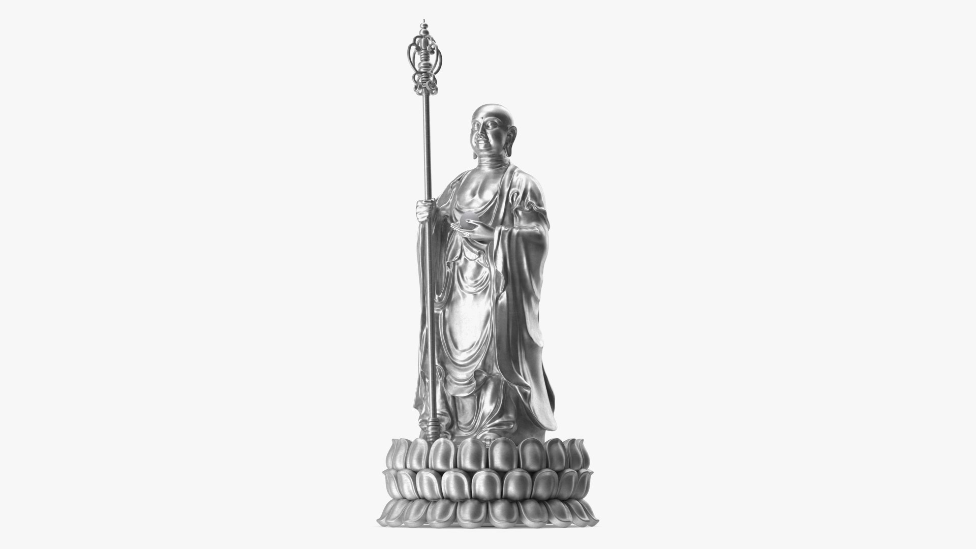 Silver Dizang Buddha Sculpture 3D model preview