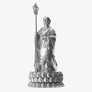 Silver Dizang Buddha Sculpture 3D model