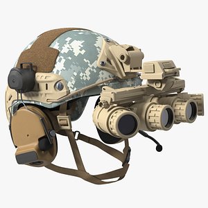 Helmet with Night Vision Goggles Grey Camo Fur