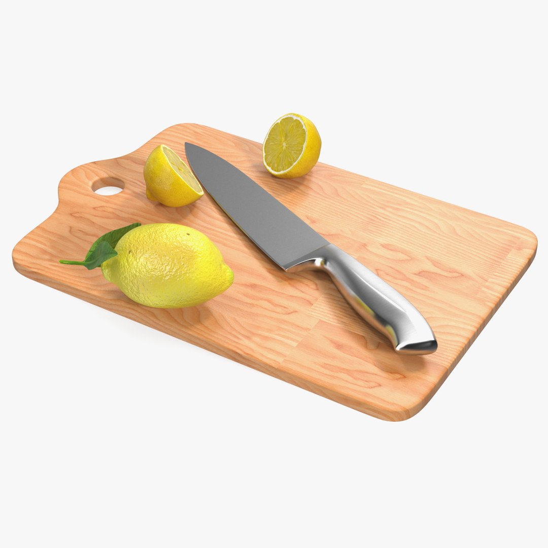 Chopping Board with Lemon 3D model preview