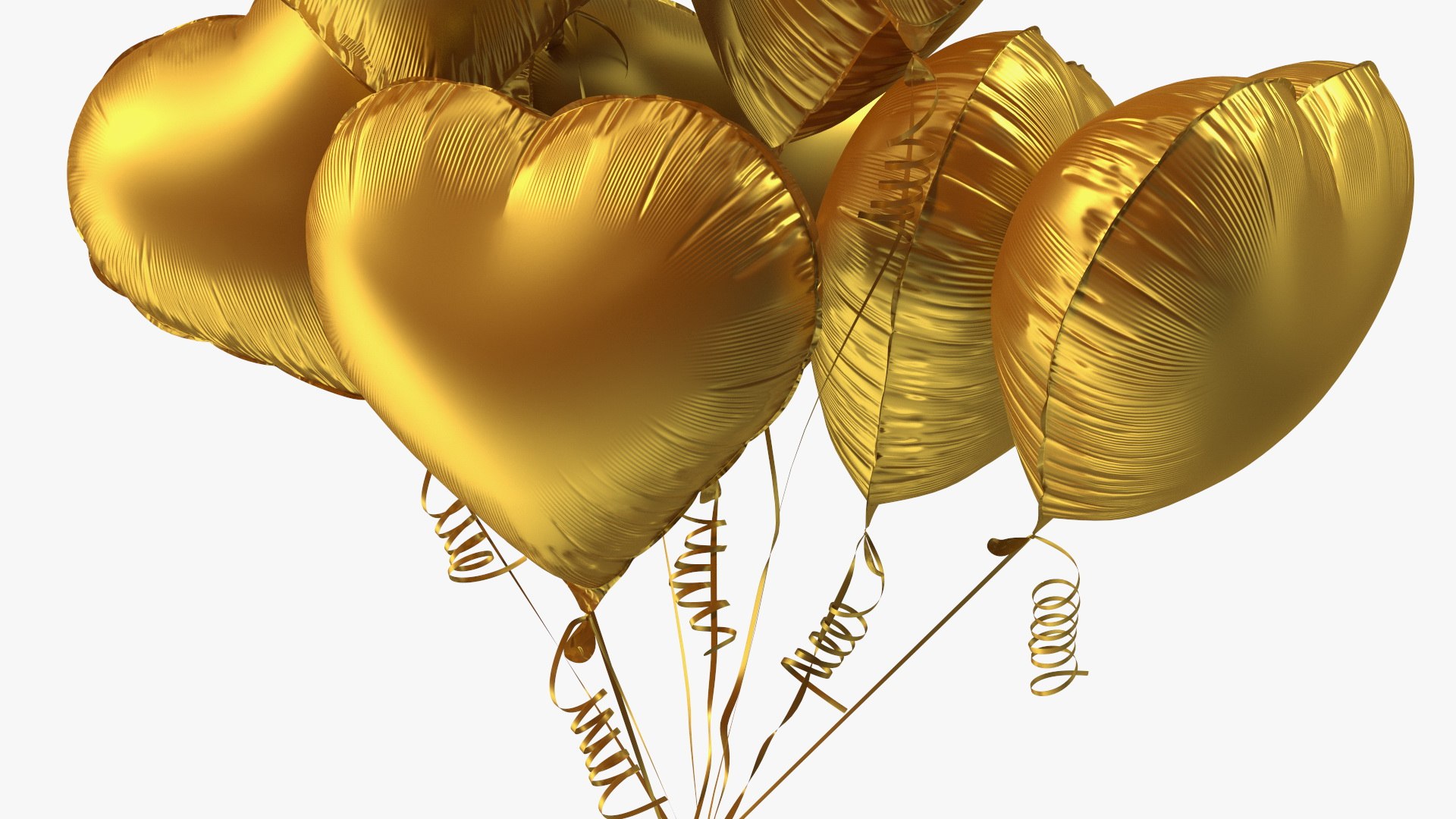 Bouquet Of Matte Gold Heart Balloons With Gift Box 3D Model ...