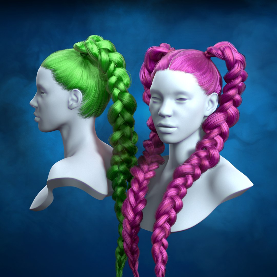 3D model Pigtails Long Hairstyle VR / AR / low-poly