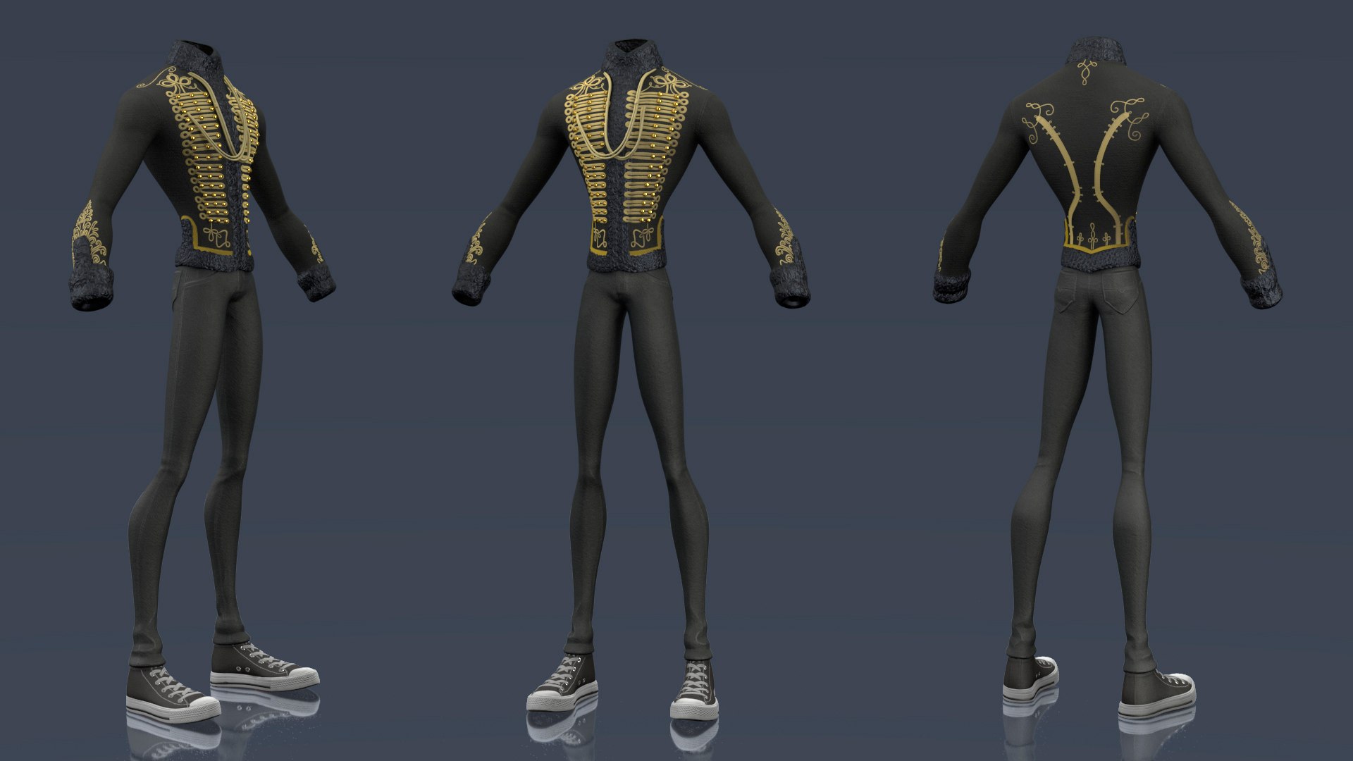 Cartoon Style Cavalry Jacket and Pants 3D model preview