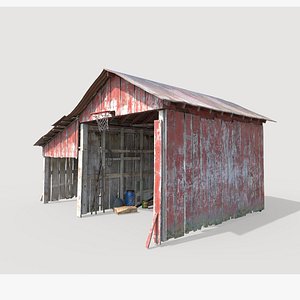 3D Old wooden garage with materials model
