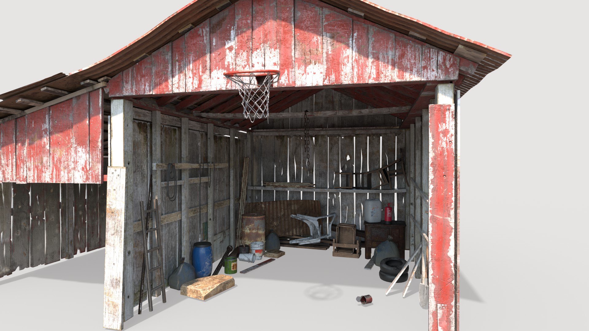 3D Old Wooden Garage With Materials Model TurboSquid 2034022