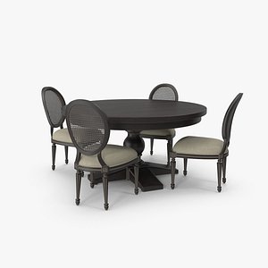Round Dining Table Set for 4 Persons 3D