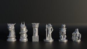 Dragon Chess Set - Medieval Chess With 6 Different Model 3D print model 3D model