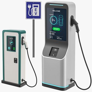 Low Poly Detailed Electric Car Charger Collection