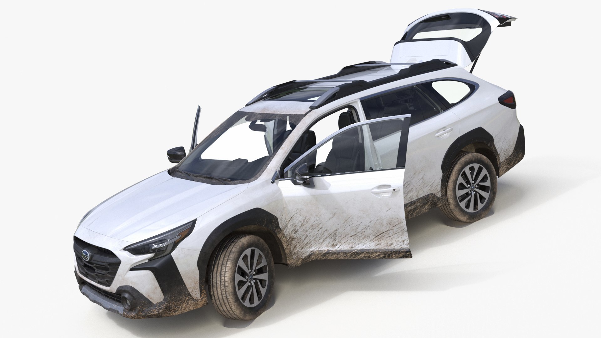 White Subaru Outback 2025 Dirty Rigged for Maya 3D model preview
