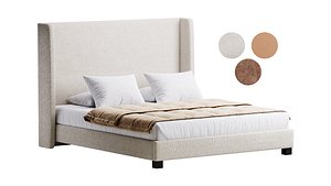 Wingback Smoke Velvet Bed 3D model