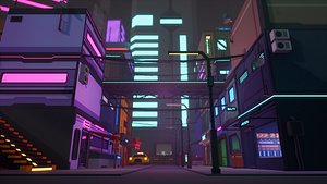 Low Poly Sci-Fi Cyberpunk City 3D model