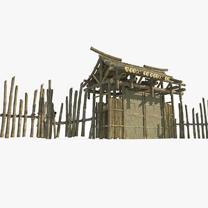 Bamboo courtyard gate in ancient Asian architecture model