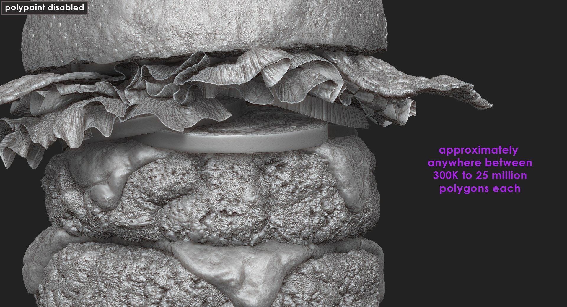 Zbrush Double Cheese Burger with Bacon Lettuce Tomato Onions Pickles