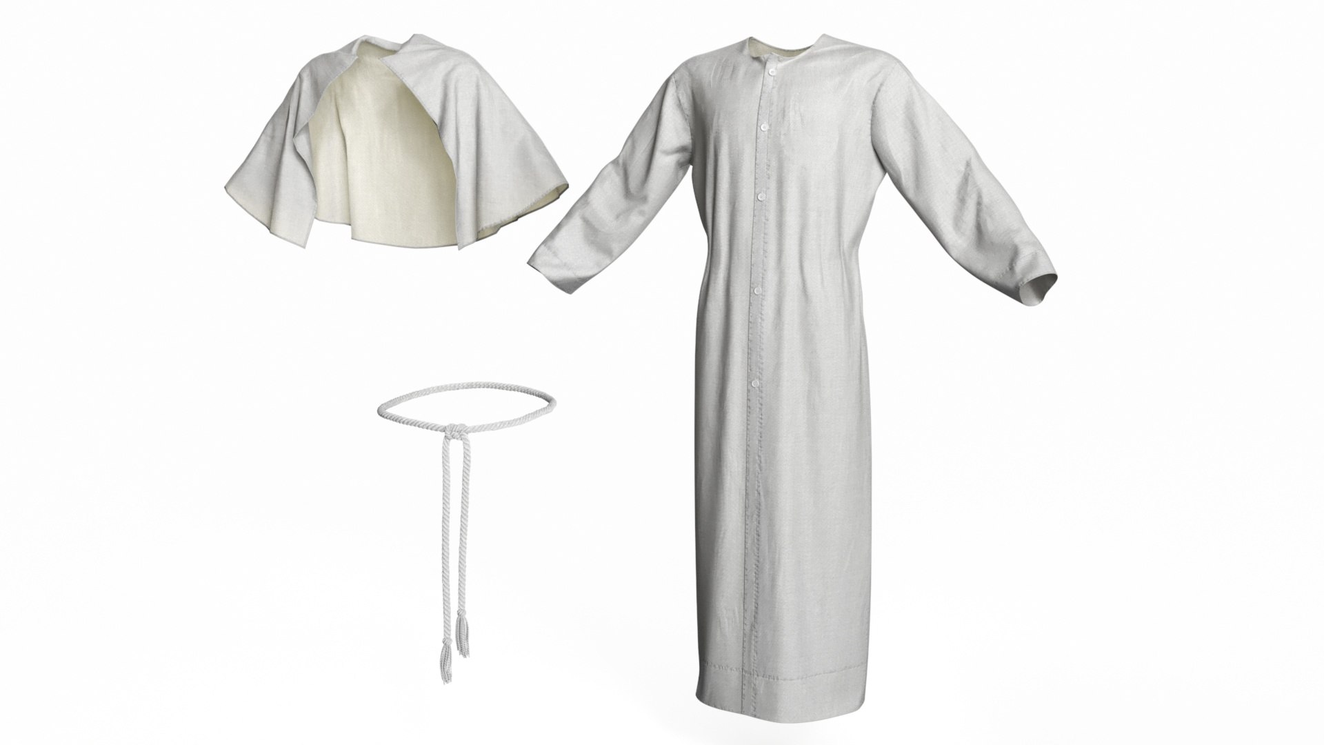 3D Long Robe With Mantle And Belt - TurboSquid 2348870