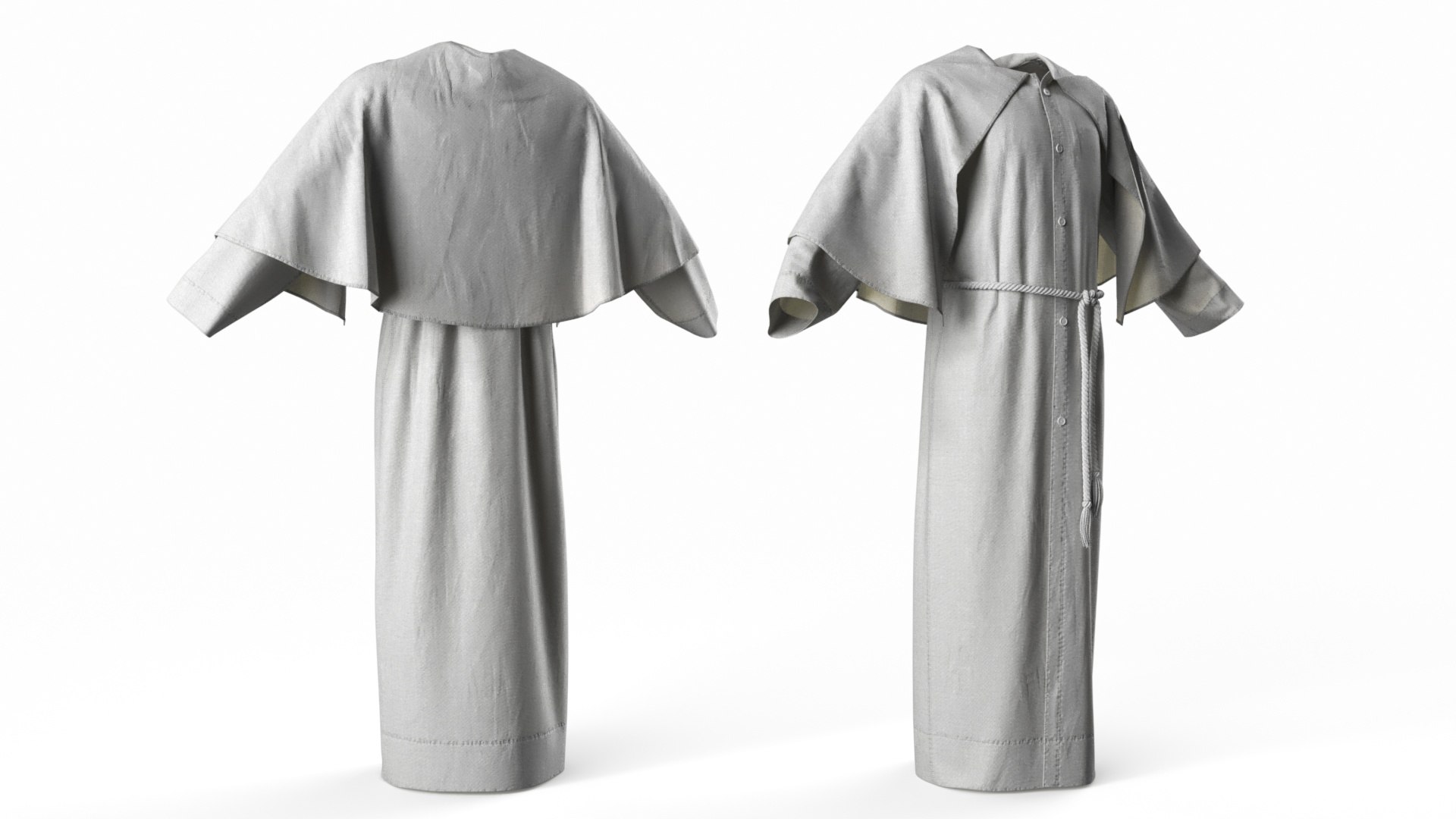 3D Long Robe With Mantle And Belt - TurboSquid 2348870
