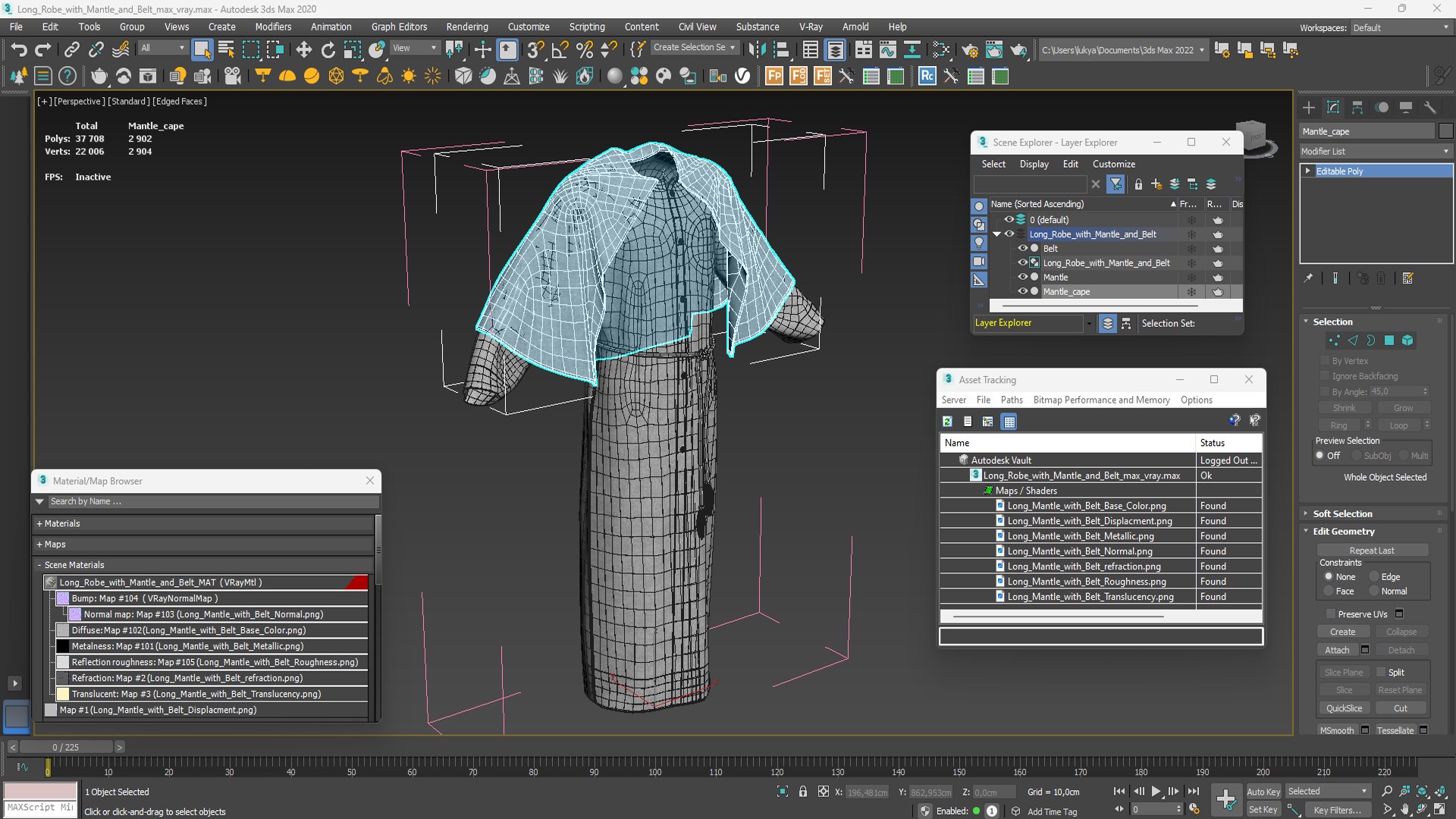 3D Long Robe With Mantle And Belt - TurboSquid 2348870