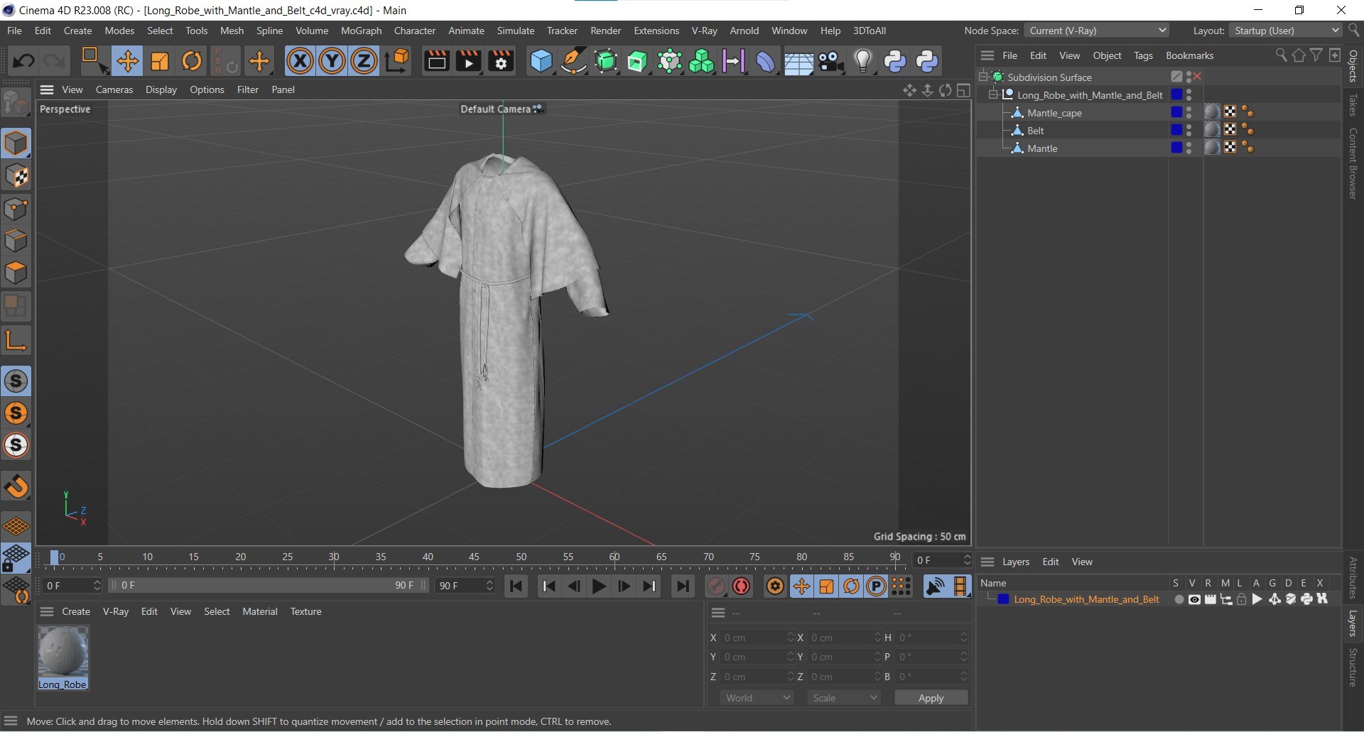 3D Long Robe With Mantle And Belt - TurboSquid 2348870