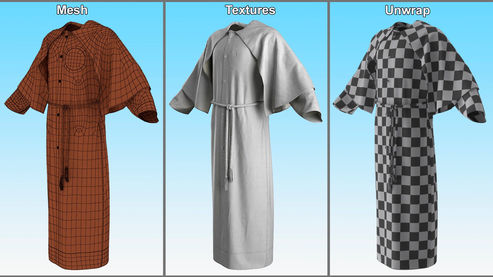 3D Long Robe With Mantle And Belt - TurboSquid 2348870