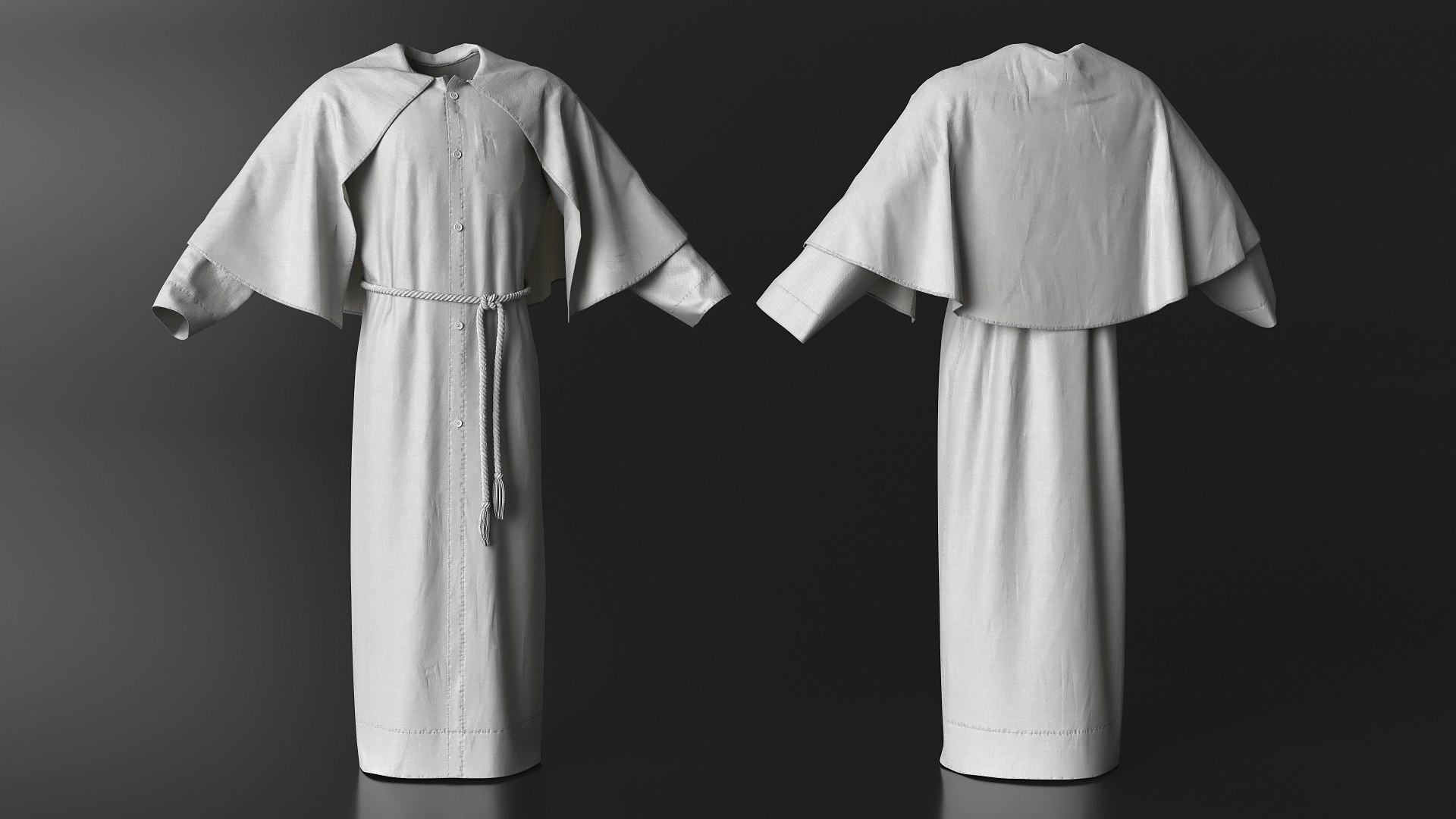 3D Long Robe With Mantle And Belt - TurboSquid 2348870