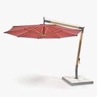 Offset Wooden Patio Umbrella 3D Model