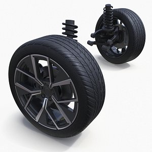 Car Tire with Brake Disc and Shock Absorber 3D model