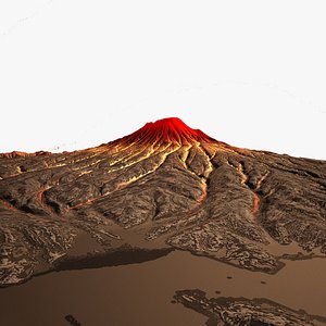 3d erupted volcano scene night