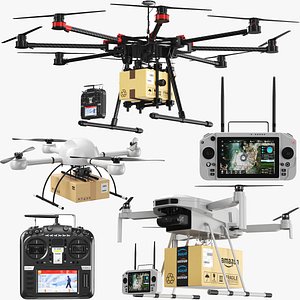 Three Detailed Delivery Drones