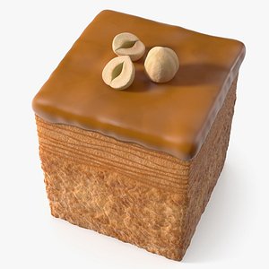 Cube Croissant Pastry with Caramel Glaze and Peanuts 3D model