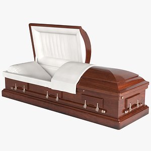3D Opened Wooden Funeral Coffin