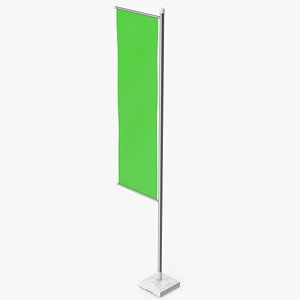 3D Green Flagpole Banner model