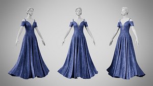 3D model Dress 38 Midnight Blue Velvet With Design