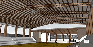 3D model Modern Covered Multipurpose Gymnasium 3D Model &#x7c; Basketball Volleyball Court &#x7c; SketchUp .SKP