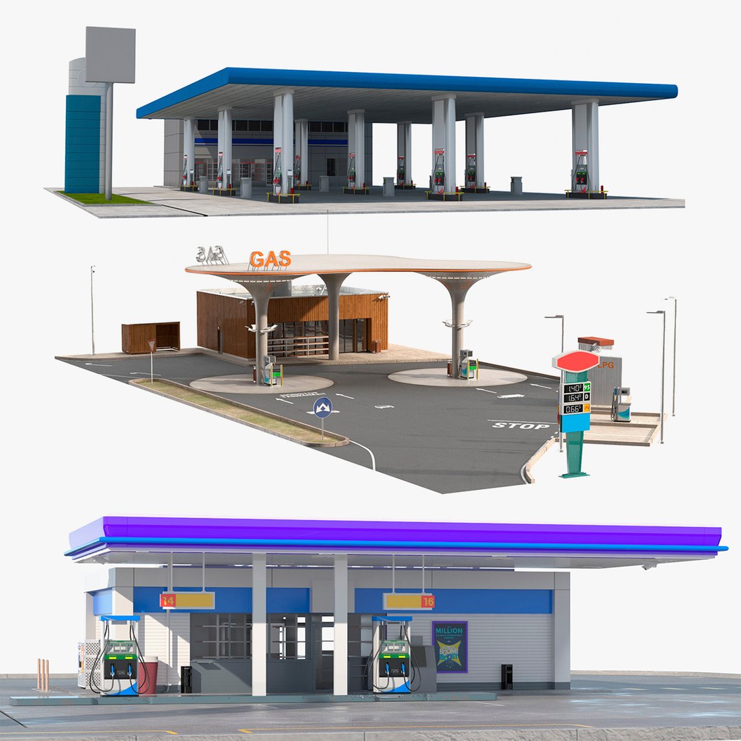 Petrol Stations Collection 3D model preview