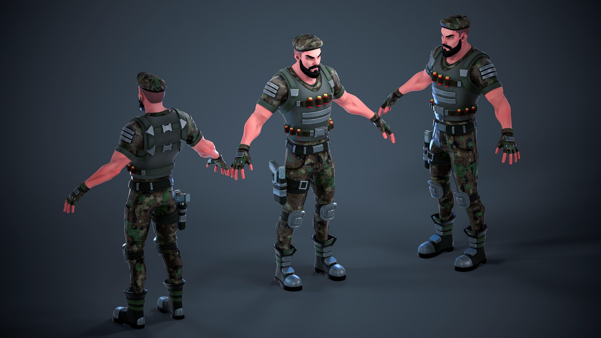 Military Soldier - Stylized Modular Character 3D https://p.turbosquid.com/ts-thumb/4F/aRQmg7/cW/3/png/1757597307/1920x1080/fit_q87/5db9592678063e106ad09d283cb6c7f4fa7e426a/3.jpg