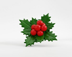 3D Holly Berry With Leaves