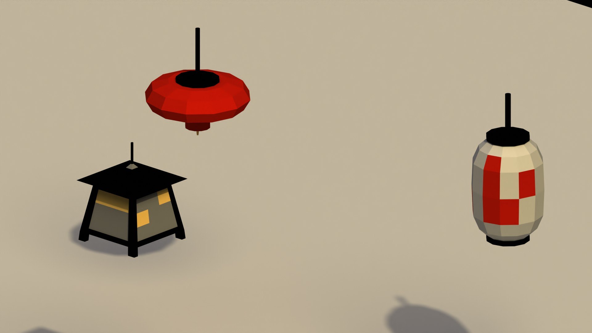 Low Poly Japanese Lanterns Model TurboSquid 2102209