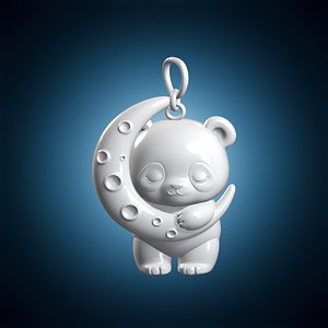 Chibi Panda Moon Pendant 3D Print Model 3D model