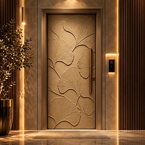 Modern Ginkgo Leaf Decorative Door Sculptural Panel CNC 3D Print 02