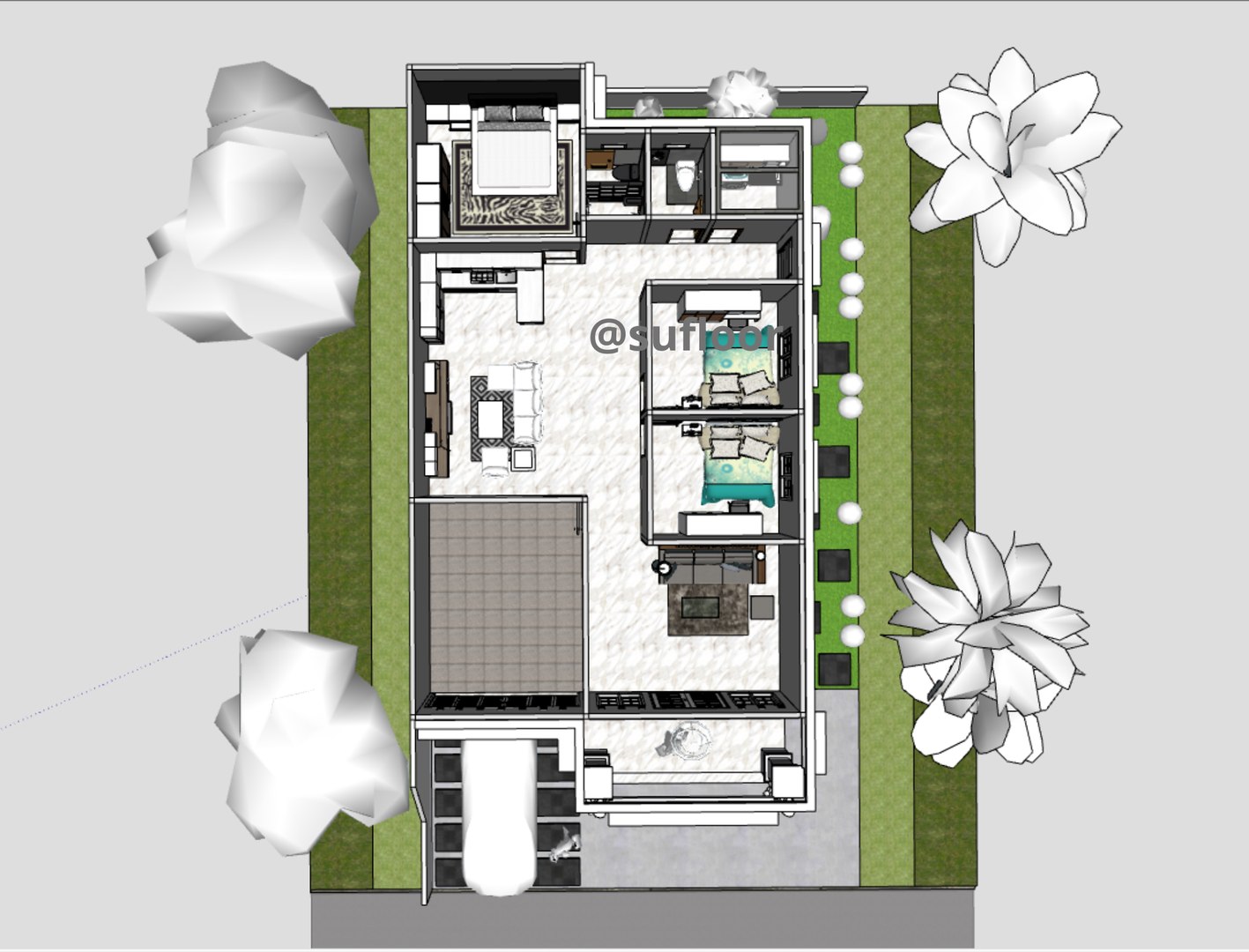 3D Sketchup House 11x20m - code 401 - TurboSquid 2105464