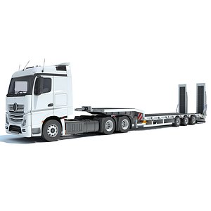 3D Lowboy Trailer with Semi Truck