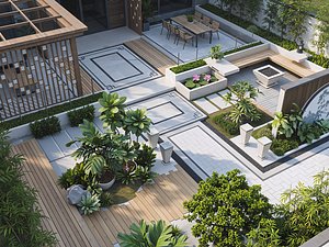 Modern Chinese Private Villa Courtyard Landscape Module 3D Model 3D model