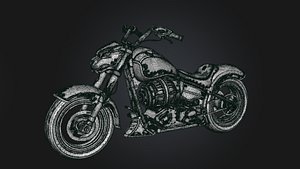 Steampunk Fantasy Cruiser Motorcycle - Ornate Emerald Gold Motorbike 3D Model
