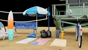 Beach Props Collection Low poly 3D model