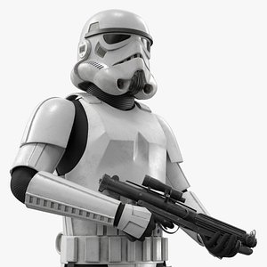 3D Star Wars Imperial Stormtrooper Holding Blaster Dirty Armor Stand Pose model