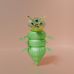 Cartoon insect with three eyes and six legs 3D