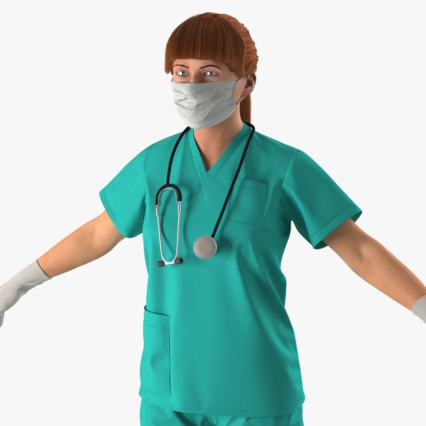 3d female caucasian surgeon rigged model