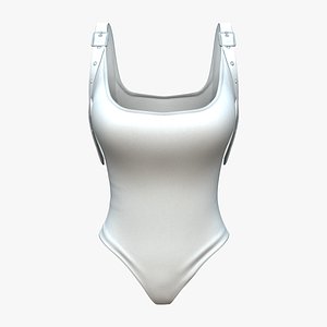 White Body Suit Top With Shoulder Straps 3D model
