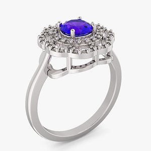Flower Halo Ring With Diamond Setting 3D model